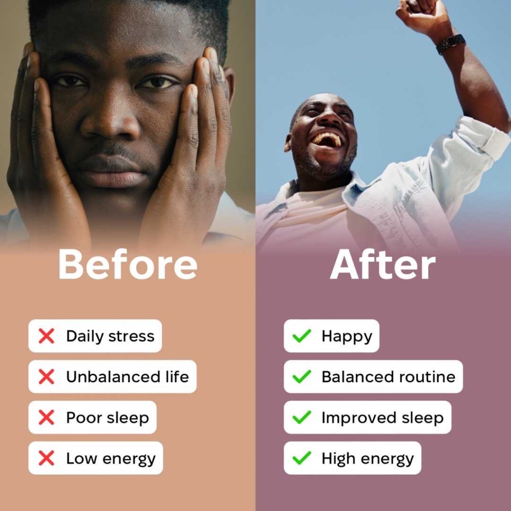 Side-by-side comparison of a man before and after wellness improvement