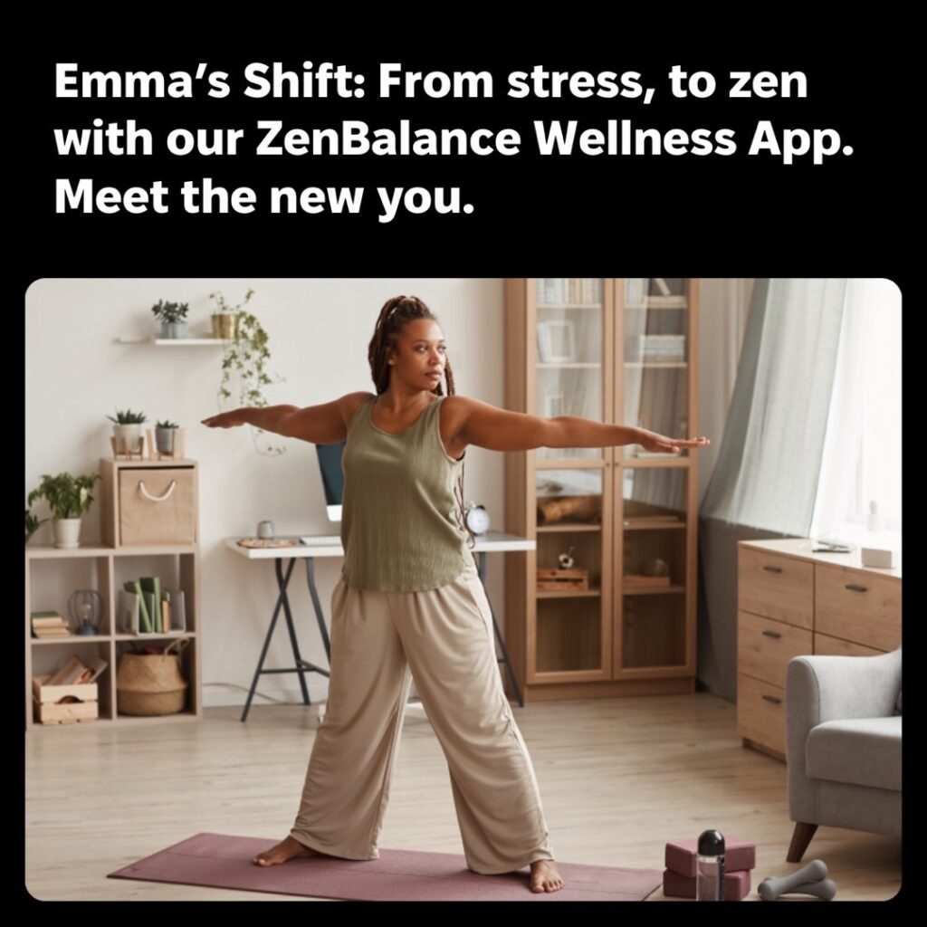 A woman practicing yoga in a cozy home environment