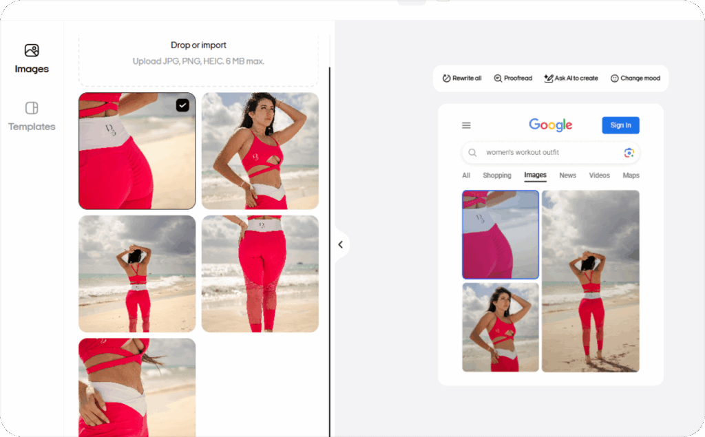 Screenshot of Zeely AI interface when creating static ads