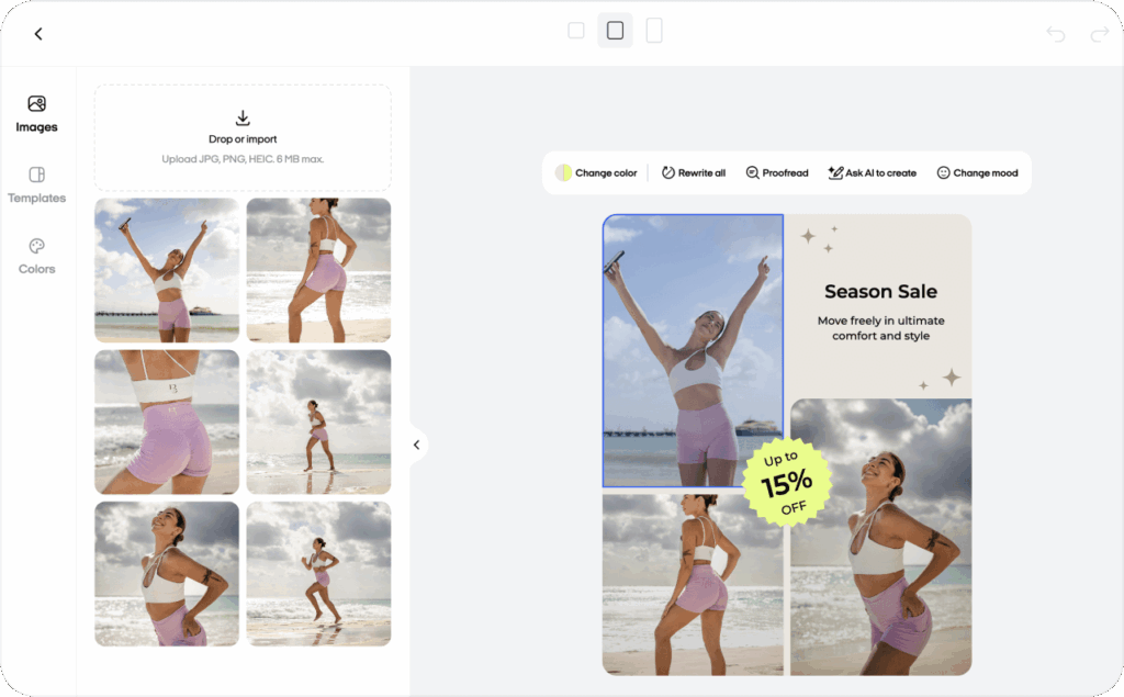 Screenshot of Zeely AI interface when creating static ad