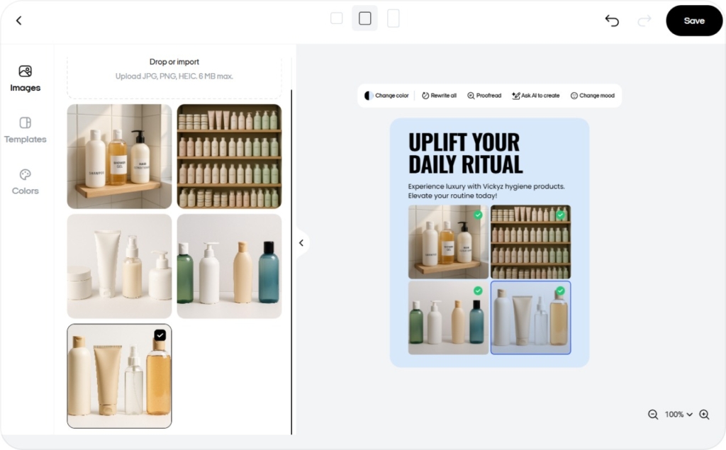 Zeely AI interface when creating static ad