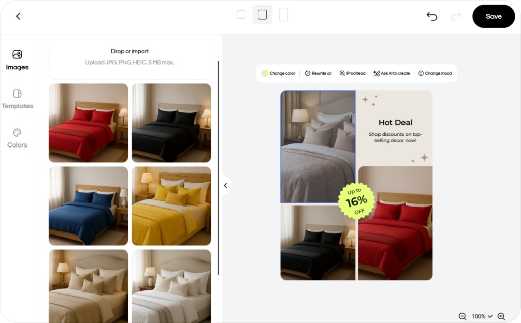 Screenshot of Zeely AI when creating promo static ads
