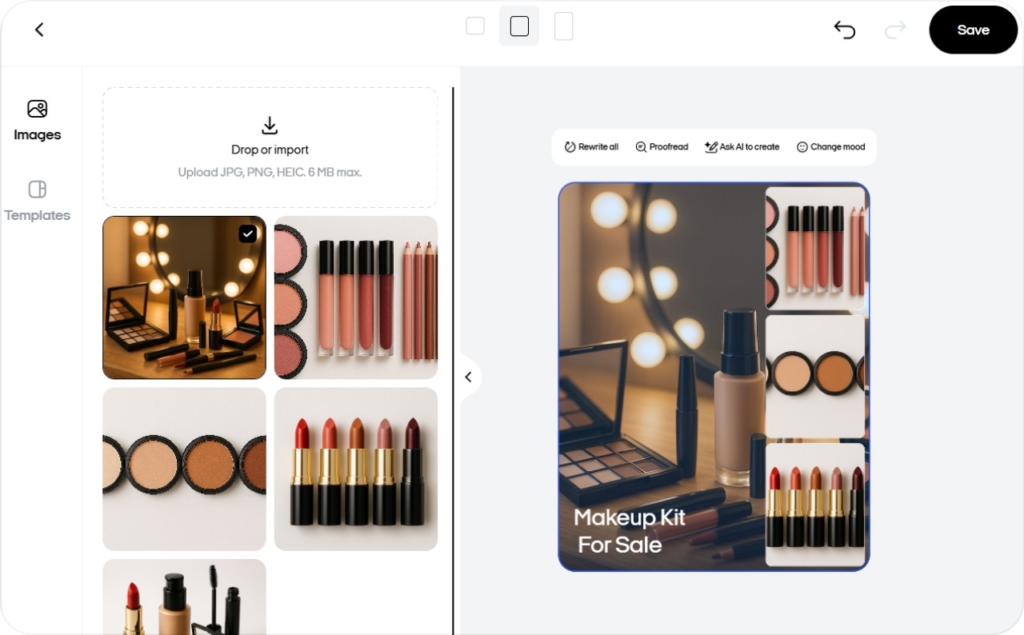 Screenshot of Zeely AI static ads creator