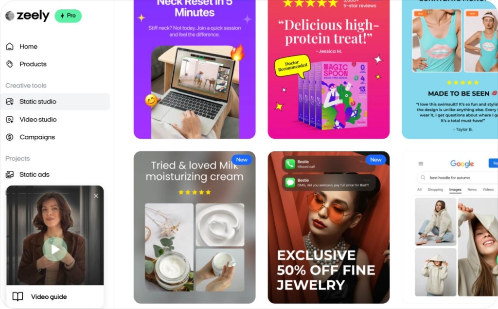 Screenshot of Zeely AI static templates
