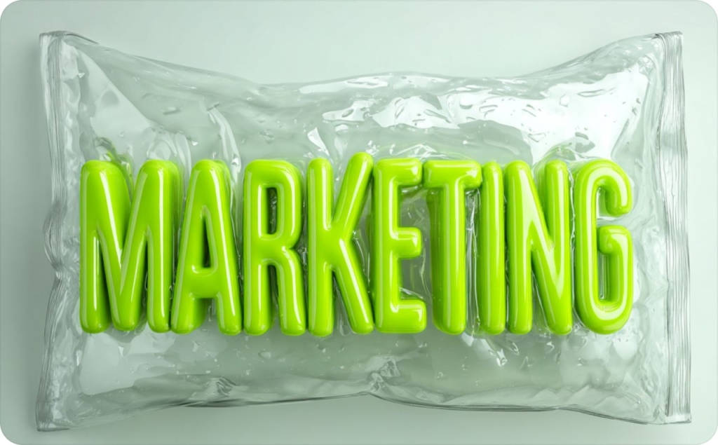 Transparent plastic bag with bright green inscription marketing