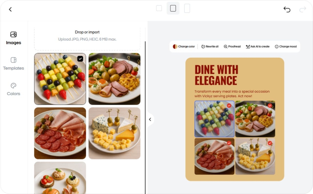 Screenshot of Zeely AI interface when creating static ads