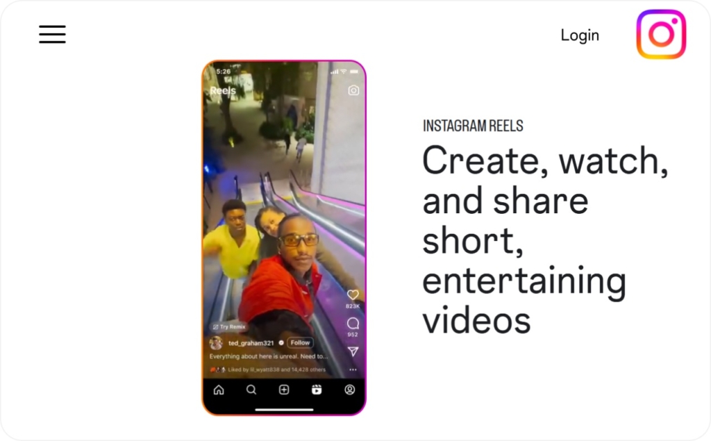 Screenshot of Instagram Reels from Instagram website