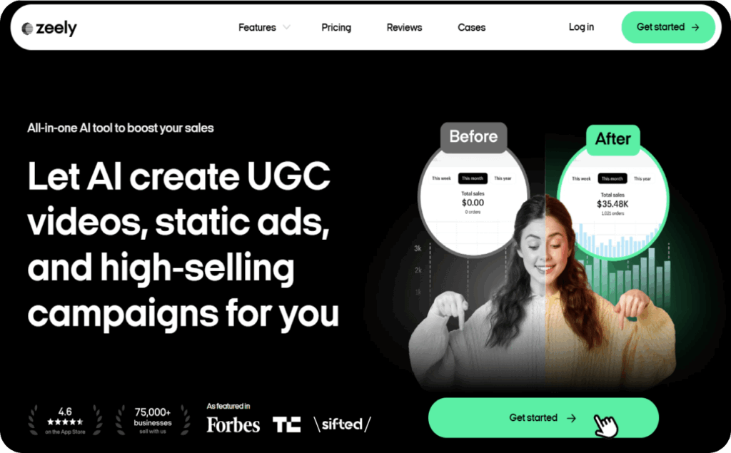 Screenshot of Zeely AI homepage
