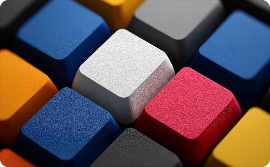 White, blue, pink, black, yellow and orange cubes