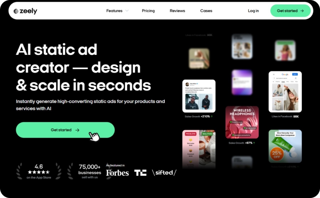 Screenshot of Zeely AI static ads creator