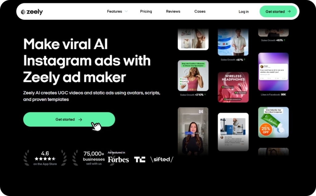 Screenshot of Zeely AI Instagram reels maker