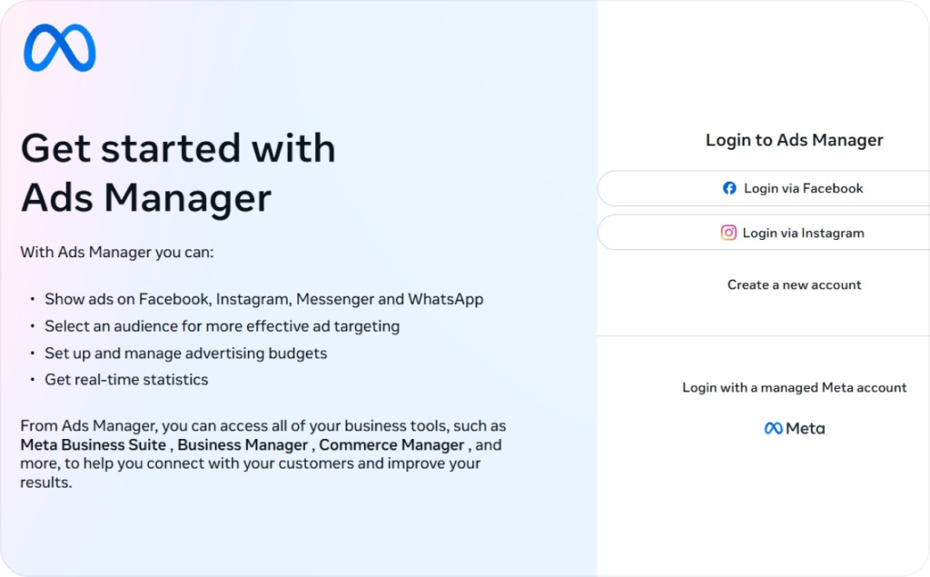 Screenshot of logit to Meta Ads Manager