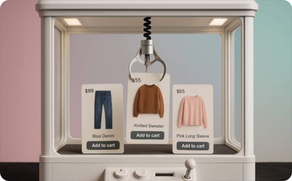 Claw machine with digital clothes