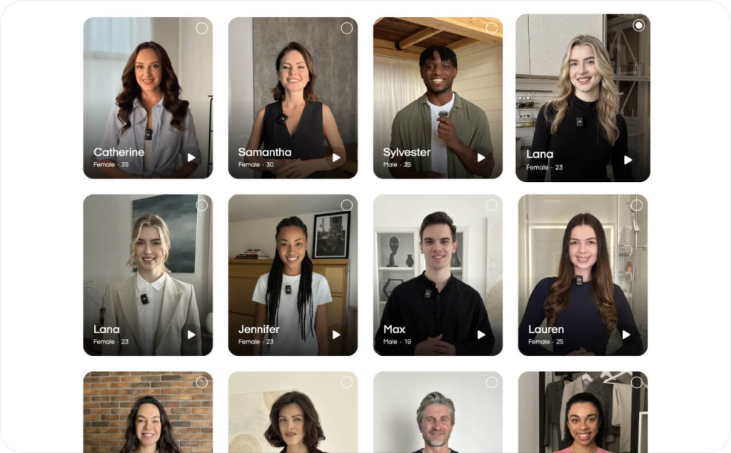 Screenshot of Zeely AI when choosing avatars