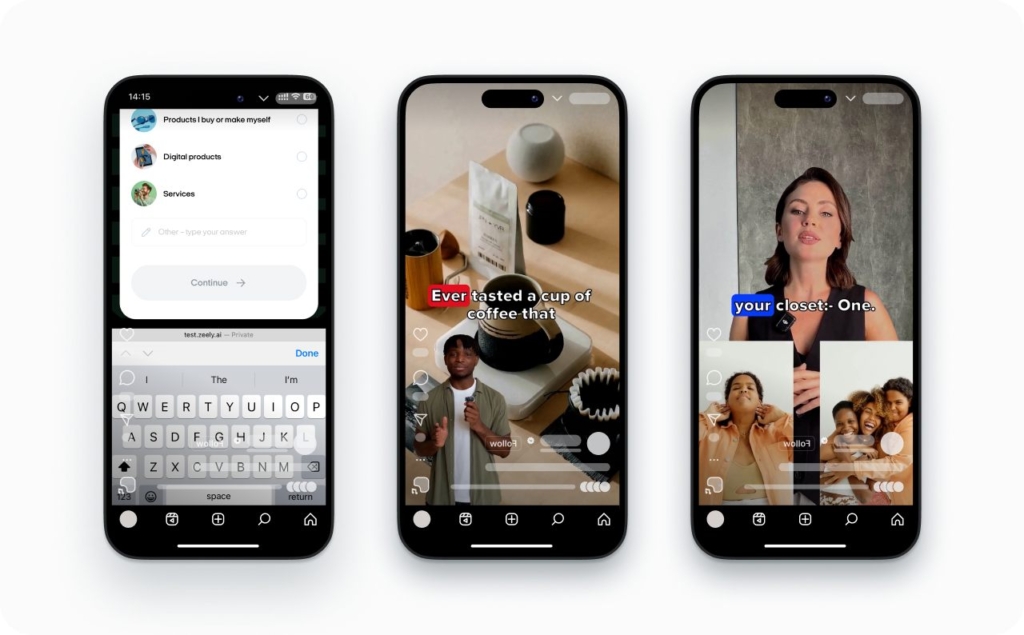 UGC videos made with Zeely AI on phone screens