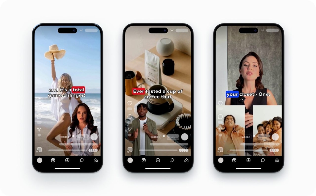 Three phone screens displaying UGC video fragments created with Zeely AI
