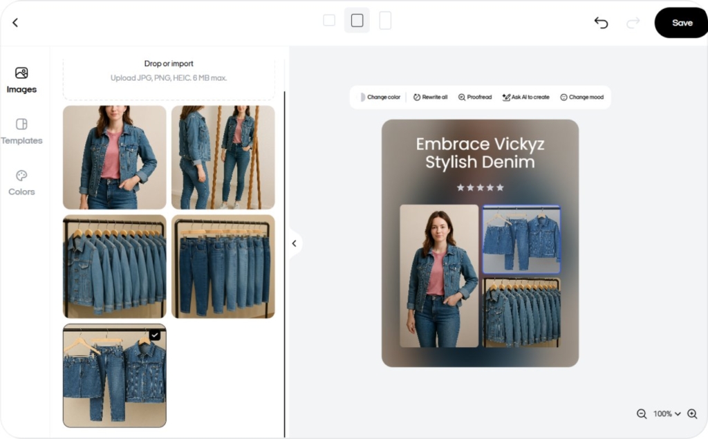 Screenshot of Zeely AI when creating static ads