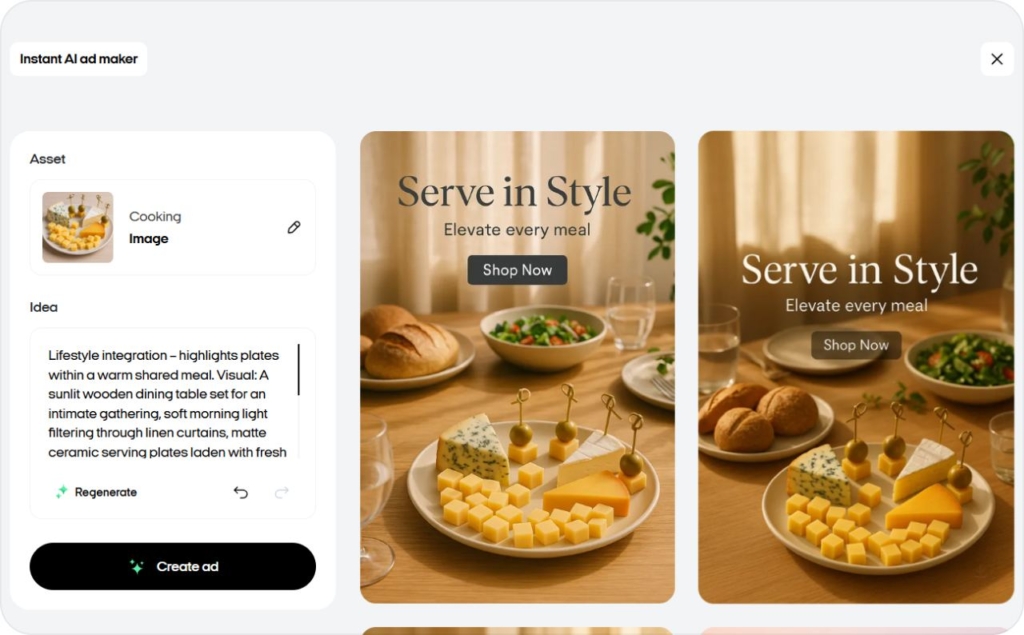 Screenshot of Zeely AI when creating static ads