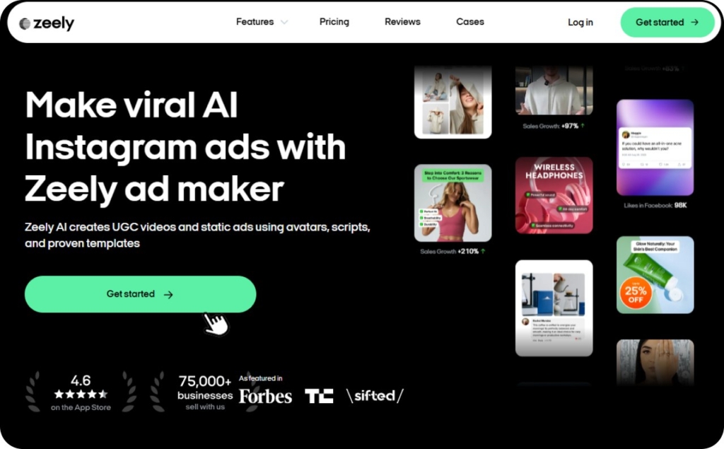 Screenshot of Zeely AI Instagram ads creator
