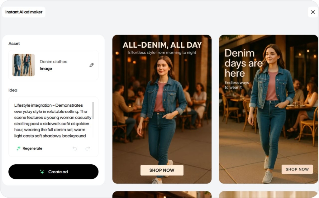 Screenshot of Zeely AI instant AI ad maker