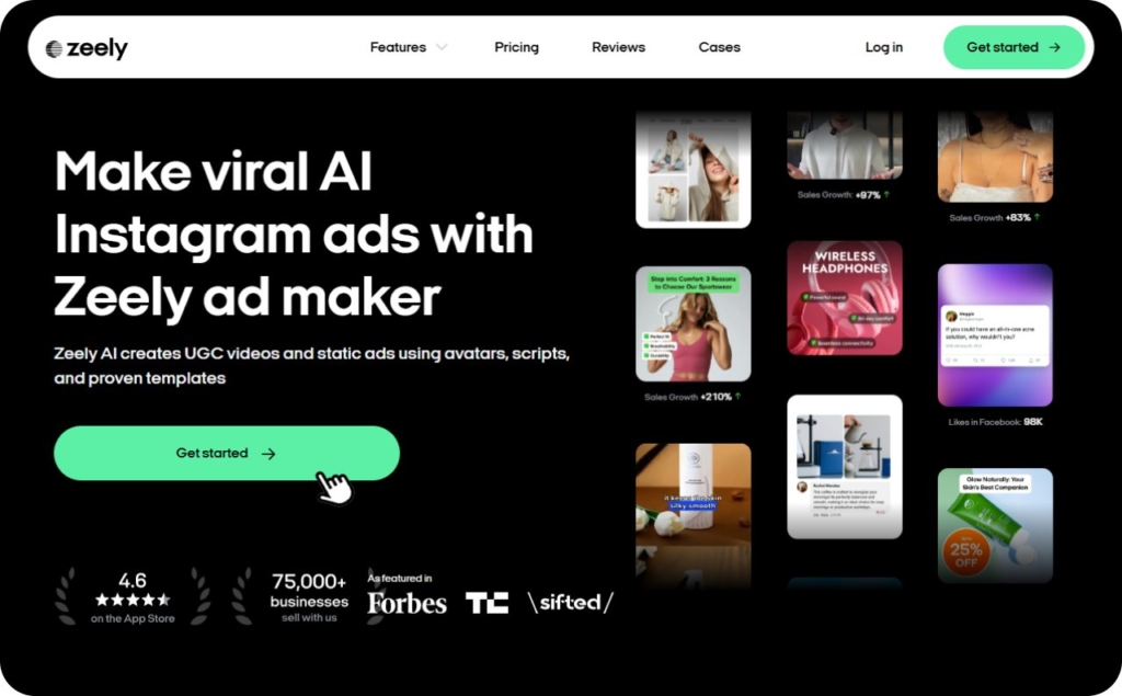 Screenshot of Zeely AI Instagram ads maker