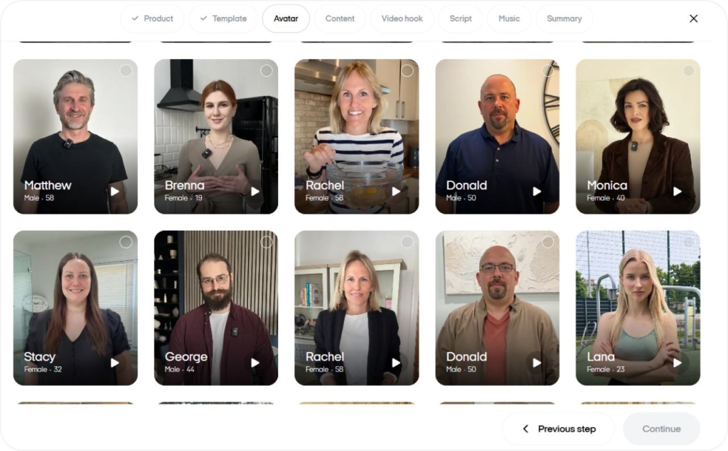 Screenshot of Zeely AI when choosing AI avatar