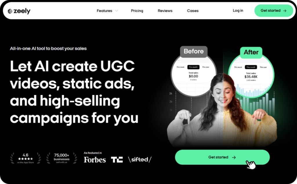 Screenshot of Zeely AI main page