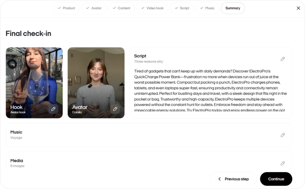 Screenshot of Zeely AI when user check video details before rendering