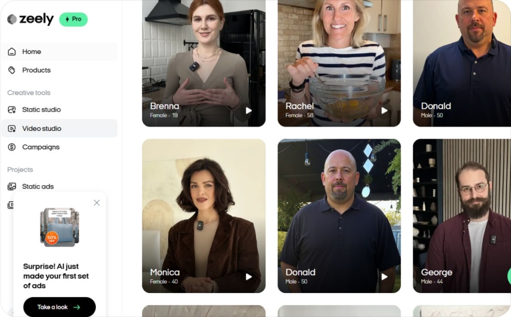 Screenshot of Zeely AI avatars