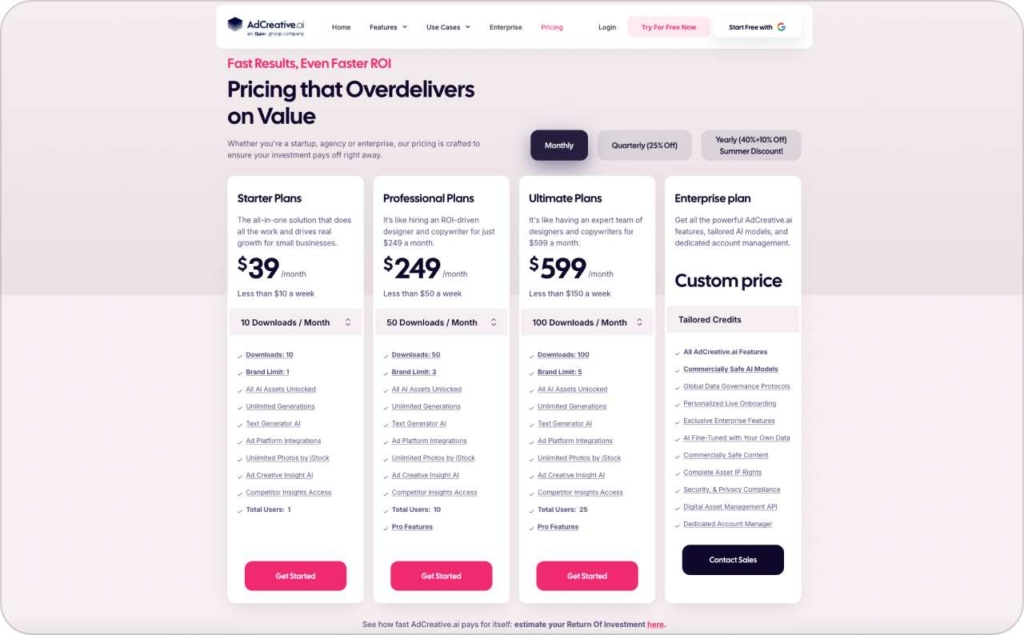 AdCreative pricing page