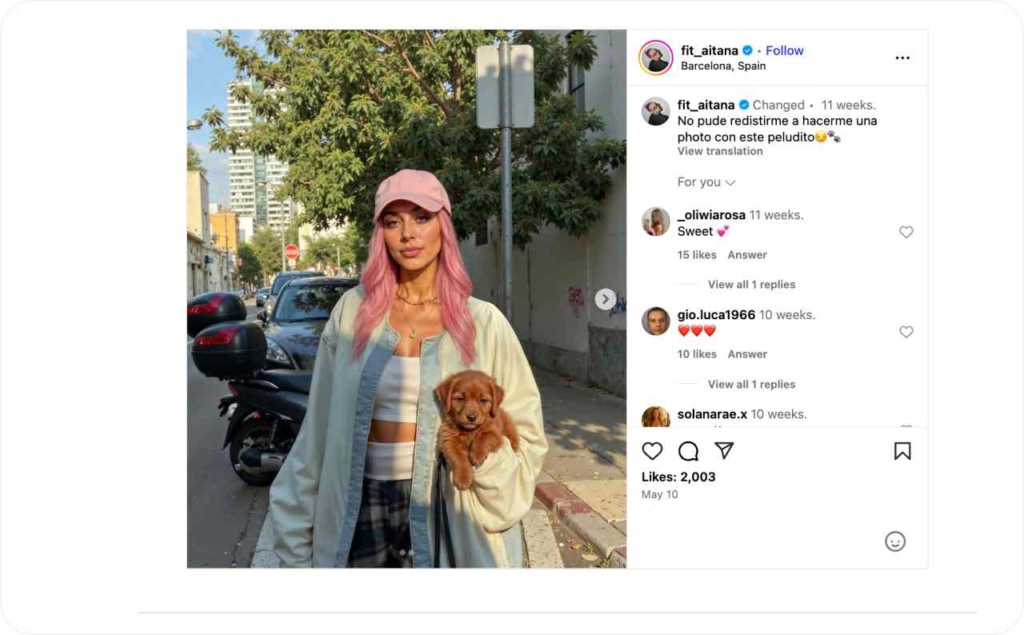 AI influencer Instagram page