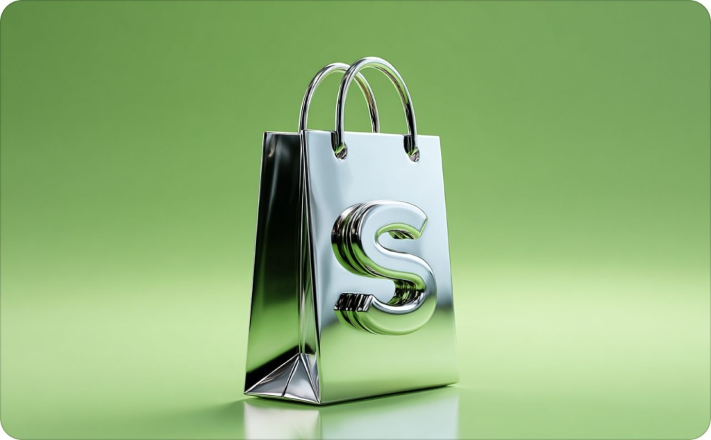 The bag with Shopify logo on green background