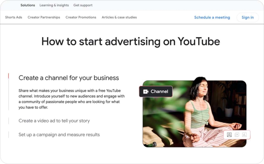 YouTube advertising page
