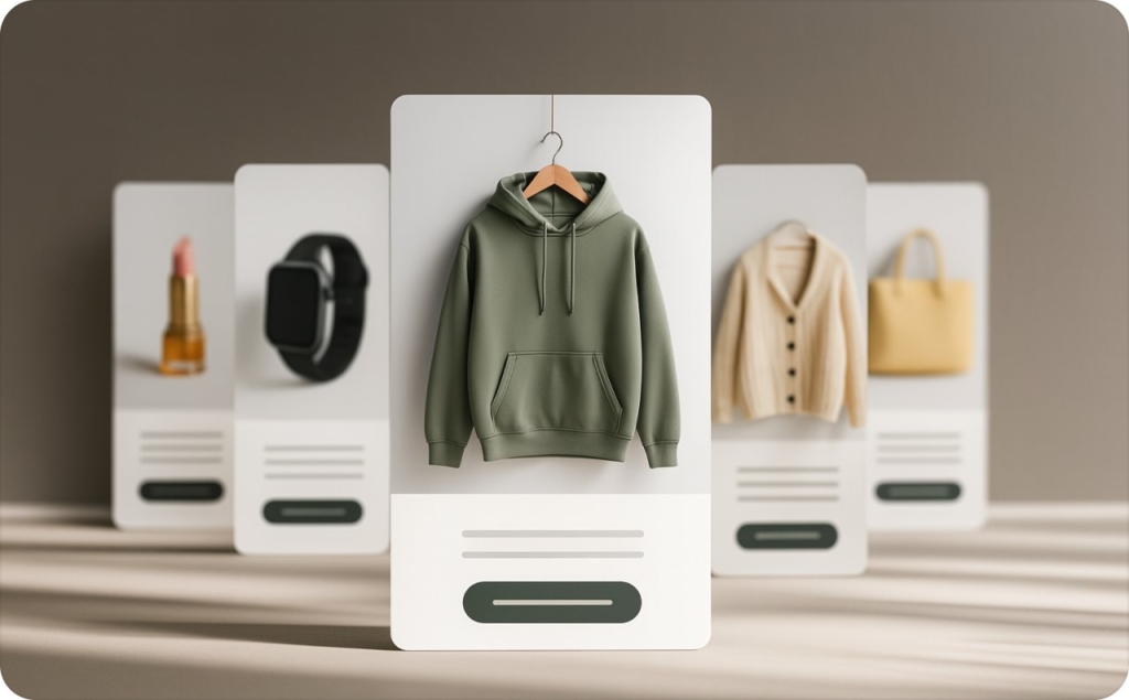 Different types of clothes on beige background