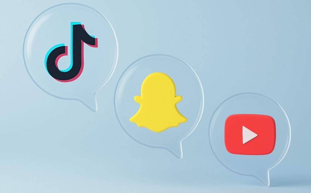 Tik Tok, Snapchat, Youtube logos