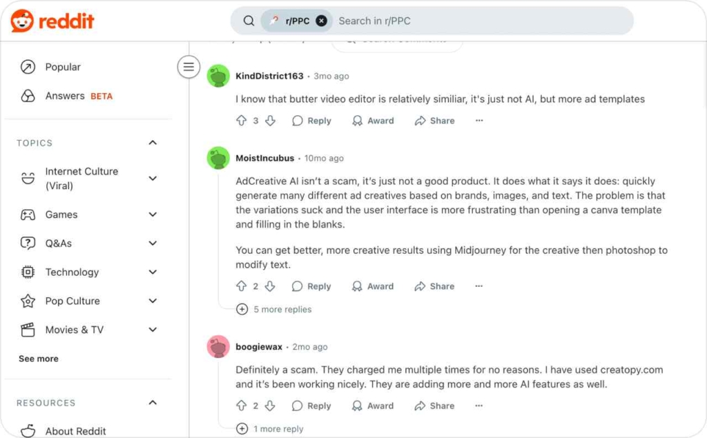 Reddit discussion page