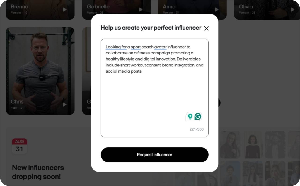 Zeely AI request AI influencer