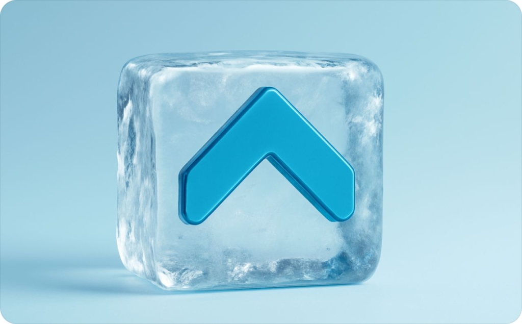 Arcads AI logo in the ice cube on the light blue background