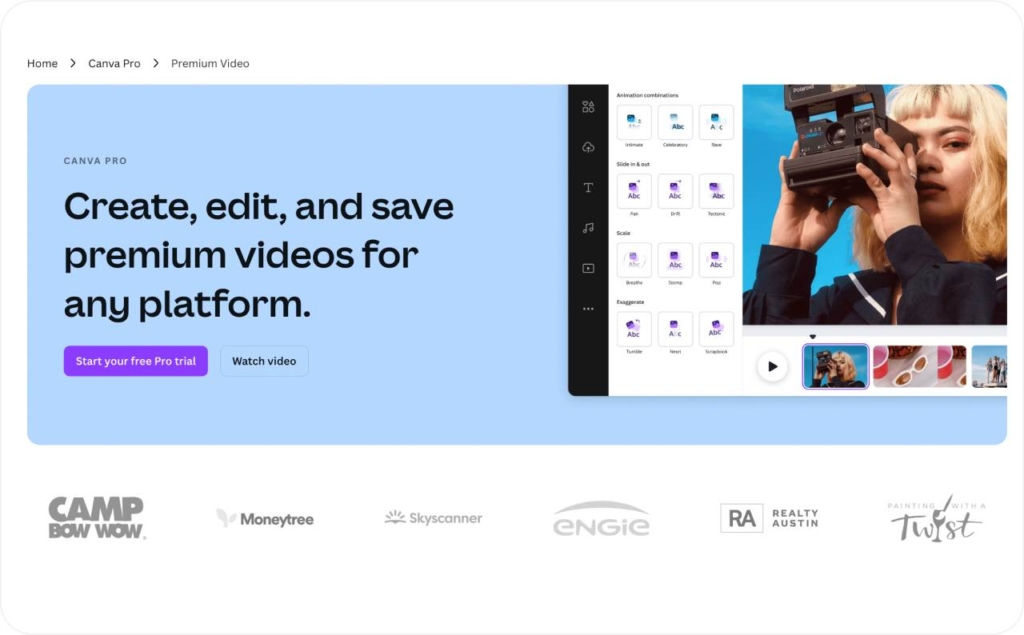 Canva video landing page