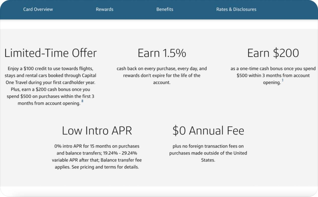 Capital One Quicksilver page