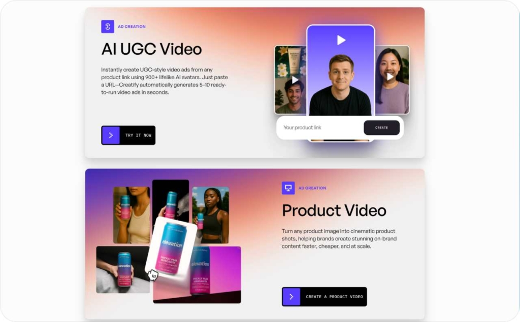 Creatify AI landing page
