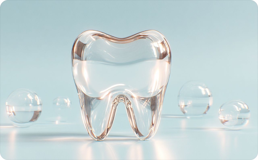 Transparent teeth on light blue background