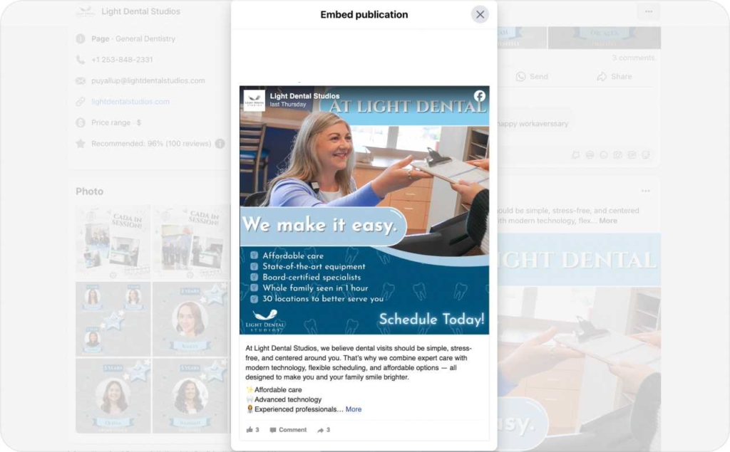 Light Dental Studios Facebook ad