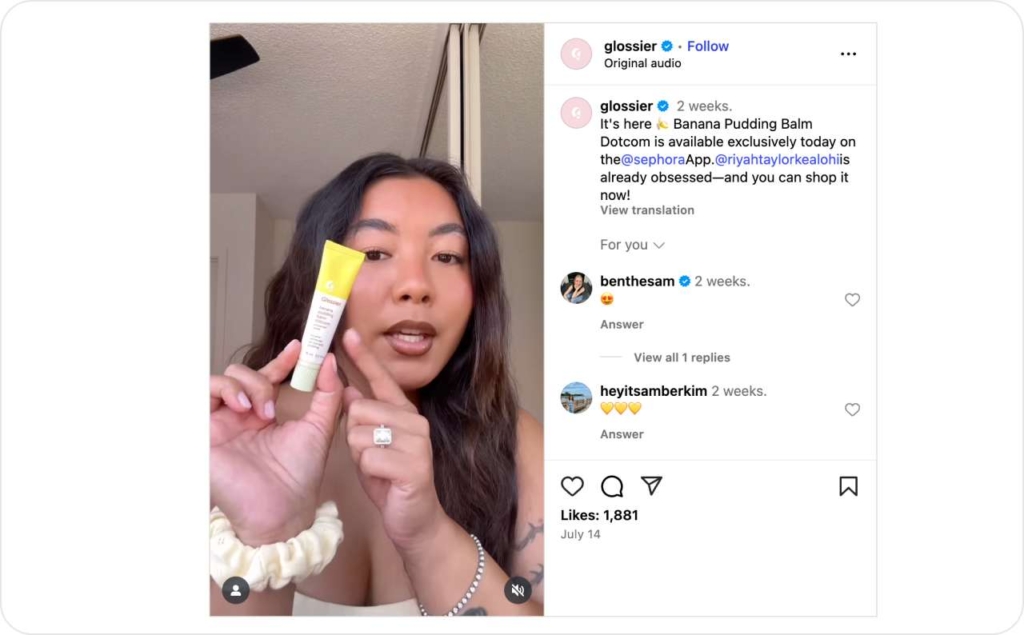 Glossier Instagram page