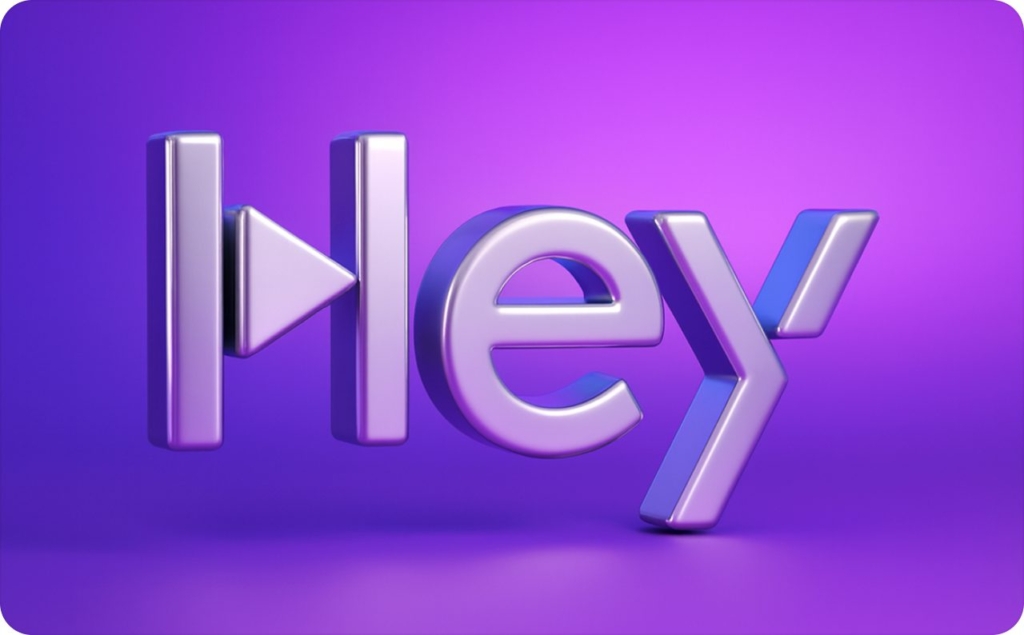 HeyGen logo on purple background