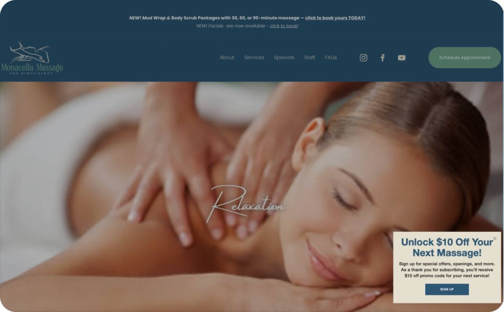 Monacella Massage landing page