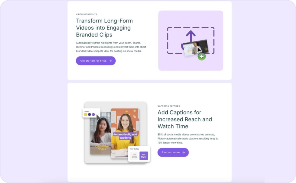 Pictory landing page