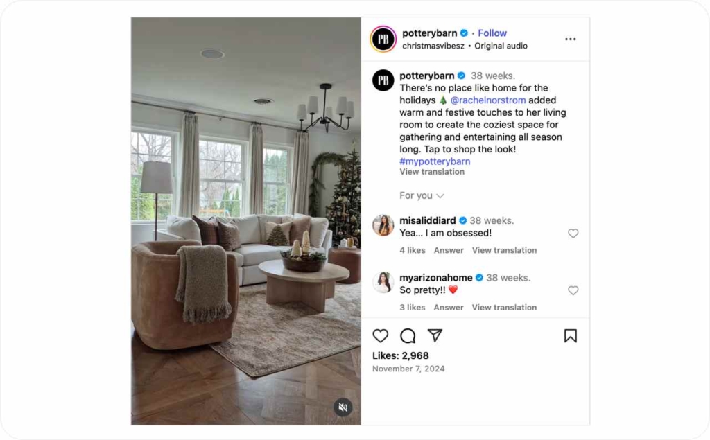 Pottery Barn Instagram post