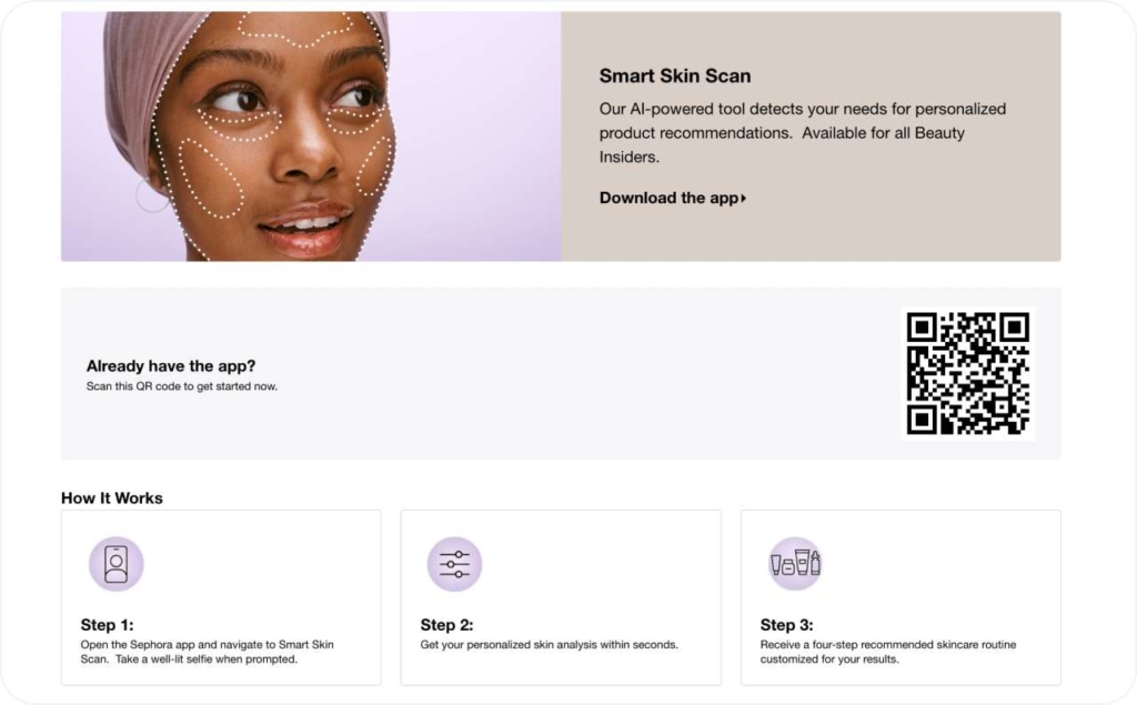 Sephora Smart Skin Scan page
