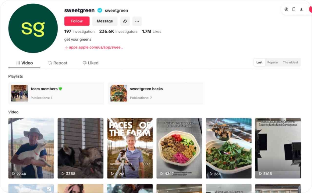 Sweetgreen TikTok account